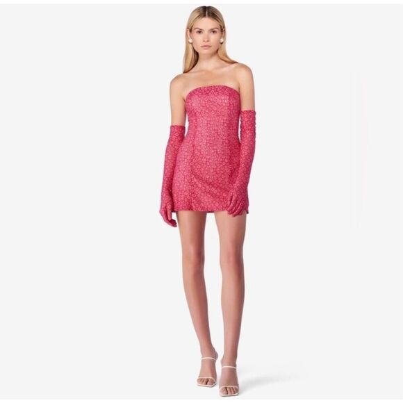NWOT Miscreants London x Revolve Pink Lace Cupid Mini Dress W/ Gloves UK 12 US 8 - Picture 1 of 12